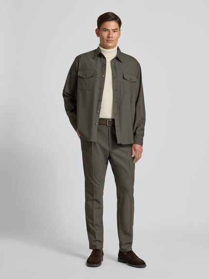Cruna Regular fit overhemdjack van wolmix model 'Osaka' Kaki - 1