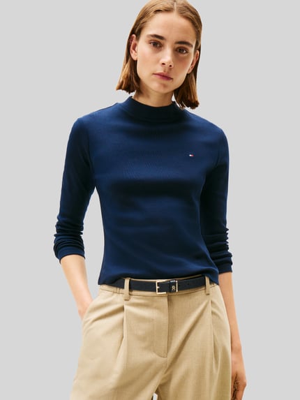 Tommy Hilfiger Slim Fit Langarmshirt aus reiner Baumwolle Marine 4