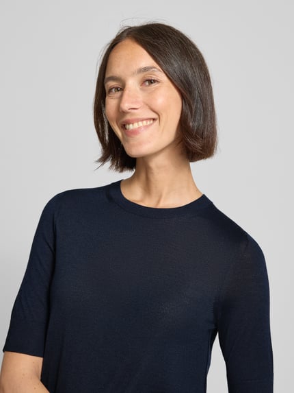 BOSS Regular fit pullover van zuivere scheerwol, model 'FARBELLA' Marineblauw - 3