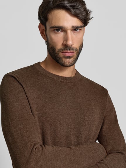 MCNEAL Gebreide pullover van een mix van katoen en kasjmier met ronde hals Lichtbruin gemêleerd - 3