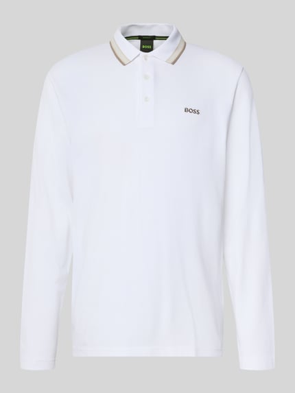Produktfoto, Regular Fit Poloshirt aus reiner Baumwolle Modell 'Plisy' von BOSS Green in Weiß mit langen Ärmeln, dezentes Logo und glatter Struktur
