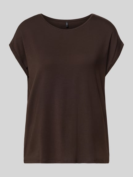 Productfoto, Regular Fit t-shirt uit lyocell-mix model 'AVA' van VERO MODA, dames t-shirt, uni donkerbruin met gladde textuur