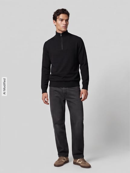 Tom Tailor Denim Regular Fit Troyer aus reiner Baumwolle Black 1