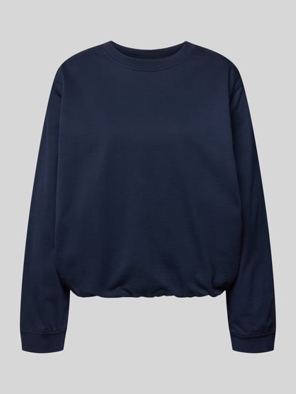 Produktfoto, granatowa bluza Sweatshirt mit Rundhalsausschnitt Modell 'Saida' od FREE/QUENT z bawełny ekologicznej, krój relaxed fit, okrągły dekolt