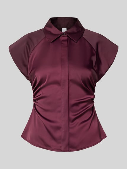 Produktfoto, Slim Fit Bluse mit verdeckter Knopfleiste Modell 'PELLA' von YAS, bordeaux, glatte textuur, materiaal-mix met stretch, dames bluse