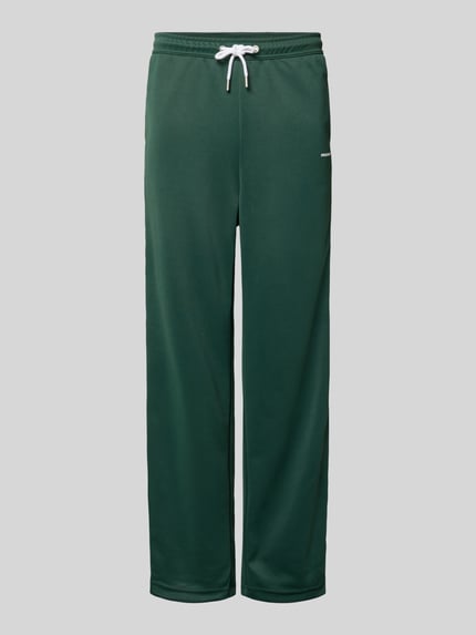 Produktfoto, Wide Leg Sweatpants mit elastischem Bund von Pegador, grüner Material-Mix mit Logo, Tunnelzug, Herren, Innenbeinlänge 75 cm