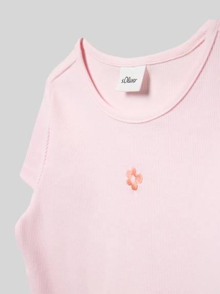 Produktfoto, Regular Fit T-Shirt aus Baumwoll-Mix von s.Oliver RED LABEL, Optik: Unifarben, Applikation: Stickerei, Rundhals, Kurzarm, Materialverarbeitung: Ripp
