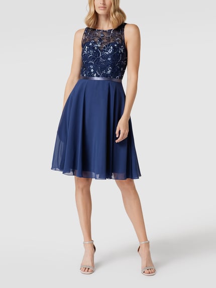 LUXUAR FASHION cocktailjurk met bloemenborduursel Marineblauw - 1
