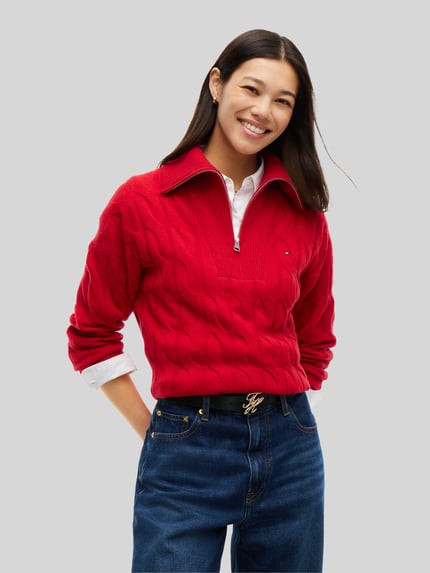 Tommy Hilfiger Relaxed Fit Troyer aus reiner Wolle Dunkelrot 4
