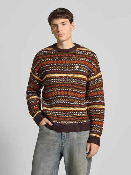 REVIEW Regular fit pullover met wol in gebreide look Donkerbruin - 4
