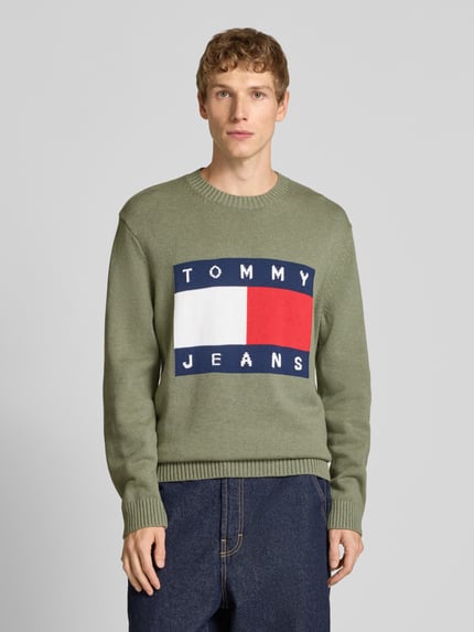 Tommy Jeans Regular Fit Strickpullover aus reiner Baumwolle Oliv Melange 4
