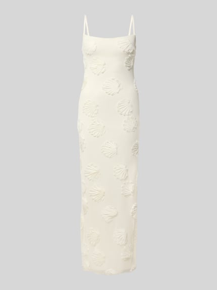 Produktfoto, Maxikleid mit verstellbaren Spaghettiträgern von Gina Tricot in Creme, Karree-Ausschnitt, figurbetonter Schnitt, strukturierte Oberflächen, Allover-Look, Material-Mix mit Stretch-Anteil.