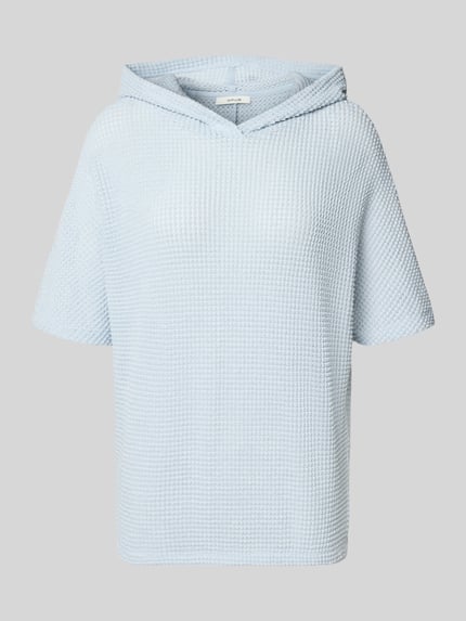 Produktfoto, Strickshirt mit Kapuze Modell 'Gikaria' von OPUS, jasnoniebieskie, wzór strukturalny, relaxed fit, mieszanka bawełny, długość tyłu: 56 cm, długość rękawa: 26 cm