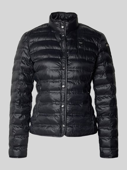 Produktfoto, Gewatteerd jack met opstaande kraag Model 'MOON' van Blauer Usa, dames, slim fit, knoopsluiting, glanzend zwart, gladde textuur