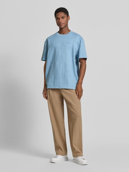 Les Deux T-Shirt mit Strukturmuster und Rundhalsausschnitt Hellblau 1