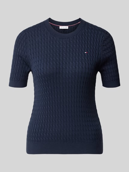 Produktfoto, Regular Fit T-Shirt aus reiner Baumwolle von Tommy Hilfiger in Dunkelblau mit strukturierter Oberfläche auf hellem Hintergrund