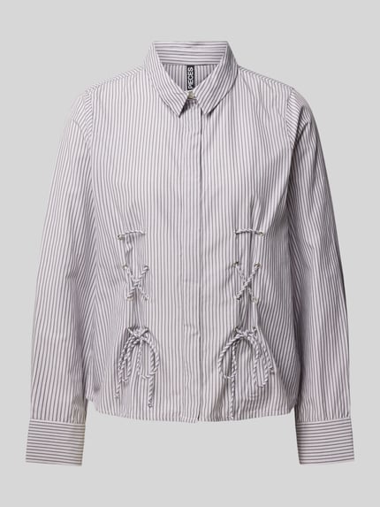 PIECES Bluzka koszulowa o kroju regular fit z bawełny z wiązaniem gorsetowym model ‘FABRIELLA’ Średnioszary 2