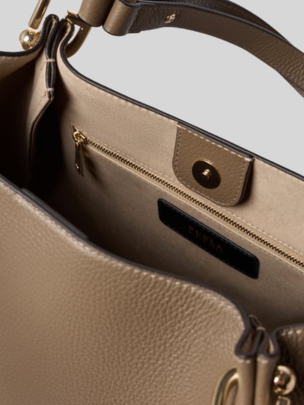 FURLA Torba z prawdziwej skóry z detalem z logo model 'Nuvola' Średnioszary 5