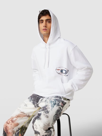 Diesel bluza z kapturem z nadrukiem z logo Biały 3