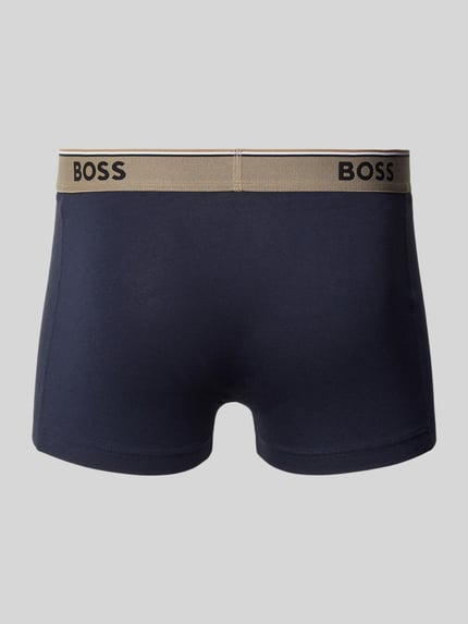 Produktfoto, obcisłe bokserki w kolorze granatowym, elastyczny pas z nadrukiem z logo, Mieszanka bawełny, Trunks aus Baumwoll-Mix im 3er-Pack Modell 'Power' von BOSS, wykończenie materiału: stretch, wielopak: 3 szt.