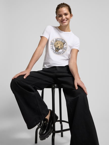 REVIEW T-Shirt mit Label-Print Weiss 3