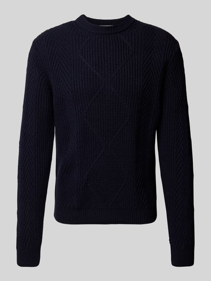 Manuel Ritz Strickpullover mit Zopfmuster und Rundhalsausschnitt Marine 2