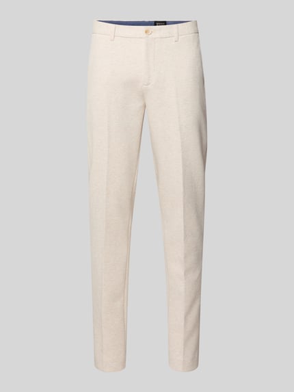 Produktfoto, stoffen broek met Franse steekzakken van Scotch & Soda, katoenmix met stretch, recht model, bandplooien, beigekleurig.