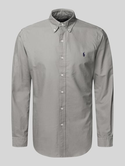 Produktfoto, Freizeithemd mit Knopfleiste von Polo Ralph Lauren in Grau, reine bawełna, krój regular fit, button-down kołnierzyk, label-stitching, długość tyłu w rozmiarze M: 80 cm, szerokość ramion w rozmiarze M: 45 cm, długość rękawa w rozmiarze M: 64 cm