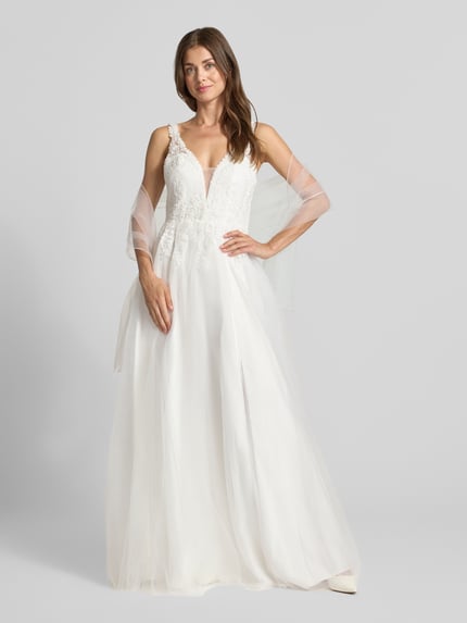 Mascara Abendkleid mit Spitze und tiefem V-Ausschnitt Ecru 1