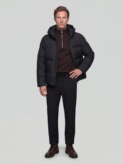 BOSS Green Daunenjacke mit Kapuze und Logo-Patch Black 1