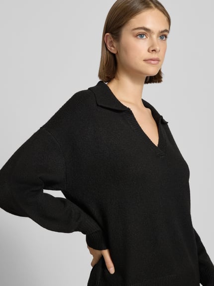 PIECES Regular Fit Strickpullover mit Woll-Anteil Modell 'MALOU' BLACK 3