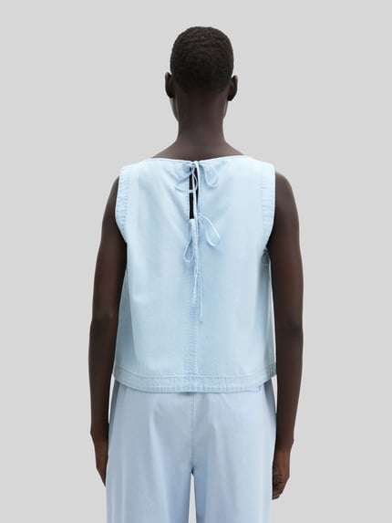 Marc O'Polo relaxed fit blouse met korte mouwen van mix van katoen en lyocell Lichtblauw - 5