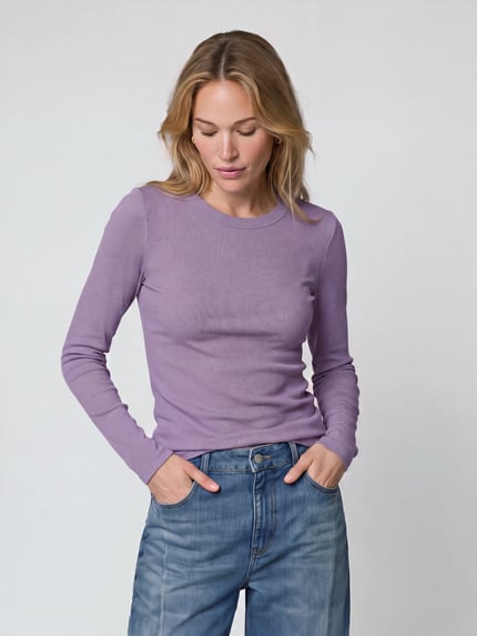 Marc O'Polo DENIM Langarmshirt mit Rollsaum-Details Flieder 4