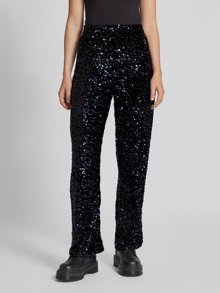 PIECES Relaxed Fit Weite Hose mit Pailletten Modell 'KAM' Black 4