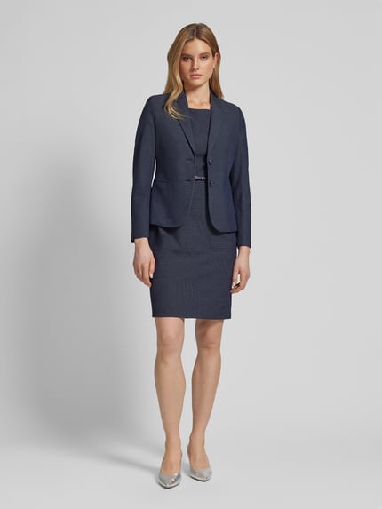 Christian Berg Woman Selection Knielange kokerjurk met fijn motief Marineblauw - 1