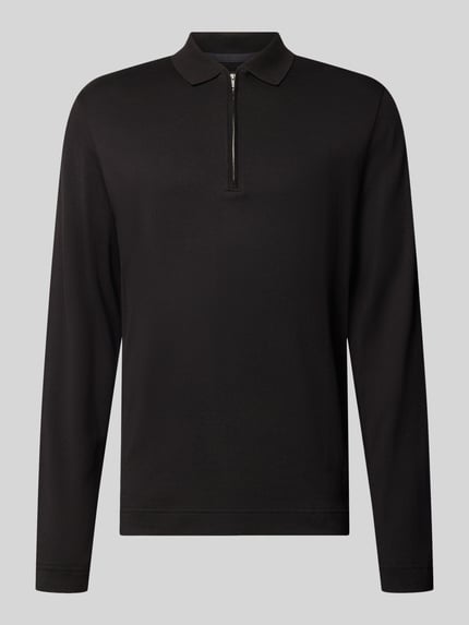 Produktfoto, Poloshirt mit Reißverschluss-Detail von MARC O'POLO in Schwarz, Melange-Optik, langarm, strukturierte Piqué-Textur