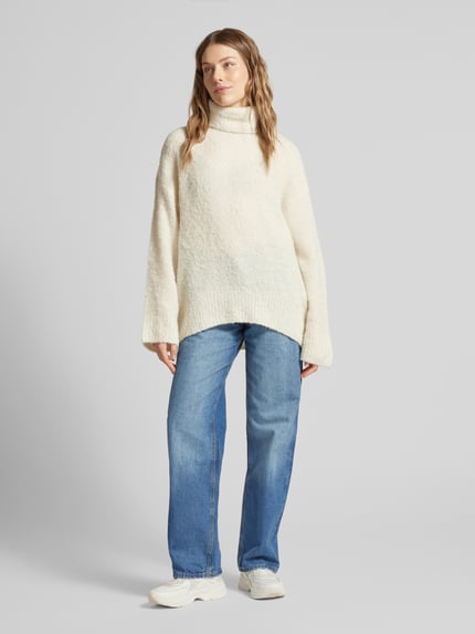 PIECES Relaxed Fit Rollkragenpullover mit Wollanteil Modell 'NATHERINE' Offwhite Melange 1