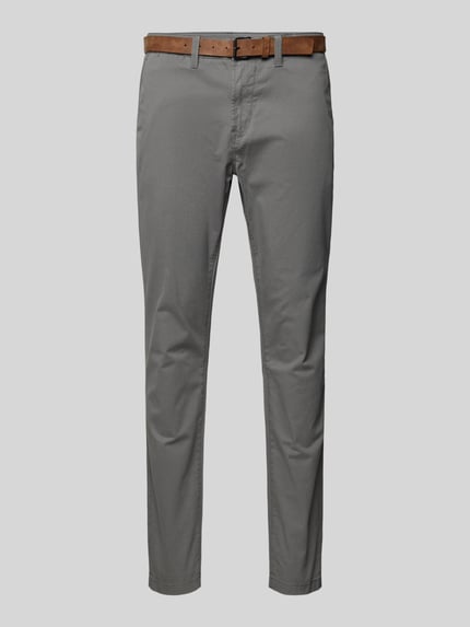 Tom Tailor Denim Chinosy o kroju slim fit z paskiem Średnioszary 2
