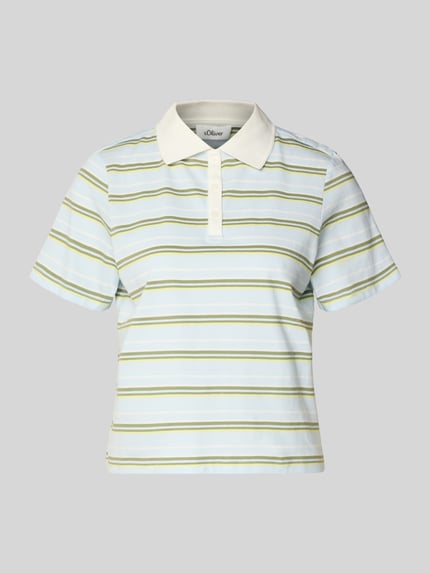 Produktfoto, Regular Fit Poloshirt aus reiner Baumwolle von s.Oliver RED LABEL, mehrfarbig, gestreift, Polokragen, Kurzarm, Feinripp-Optik, V-Ausschnitt