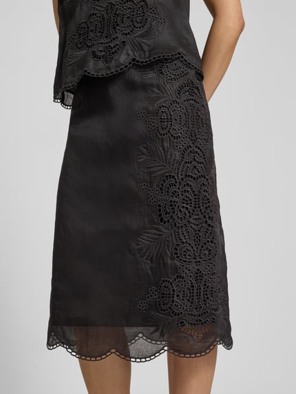 Max Mara Studio Spódnica midi z obszyciem z koronki model ‘FIFY’ Czarny 3