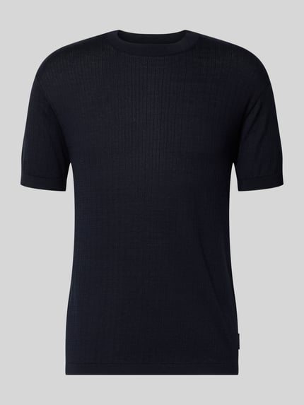Produktfoto, Strickshirt mit Rundhalsausschnitt van ARMANI EXCHANGE, pure katoen, slim fit, ruglengte bij maat M 69 cm, donkere kleur, fijne structuur.
