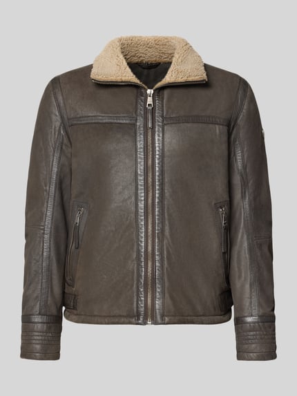 Productfoto, Bikerjacke met ritssluitzakken model 'MARTICON' van MAURITIUS, leder-look, regular fit, teddyvoering, rits, ritssluitzakken