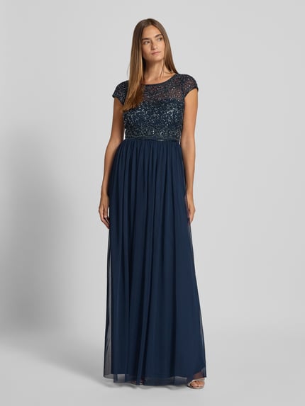 Christian Berg Cocktail Abendkleid mit Perlen-Stitching Dunkelblau 4