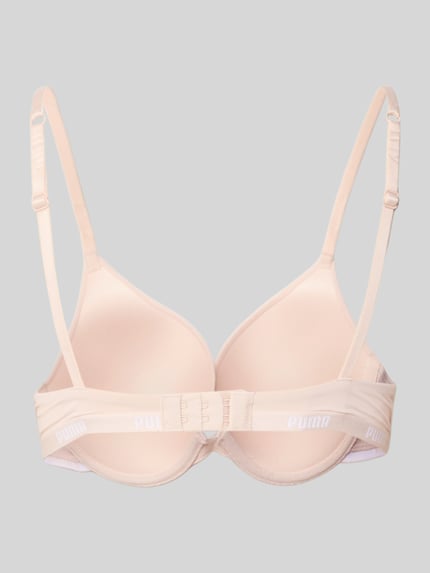 Produktfoto, Push-up-BH mit verstellbaren Trägern von PUMA in Beige mit Hakenverschluss, körpernahe Passform, Material-Mix mit Stretch-Anteil