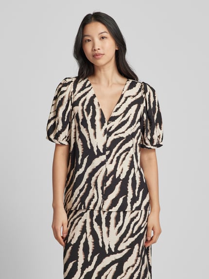 OBJECT Blouse van viscosemix met all-over motief Zwart - 4