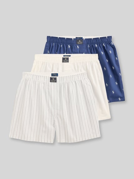 Produktfoto, Boxershorts aus reiner Baumwolle im 3er-Pack von Polo Ralph Lauren Underwear, verschiedene Farben und Muster, glatte Textur