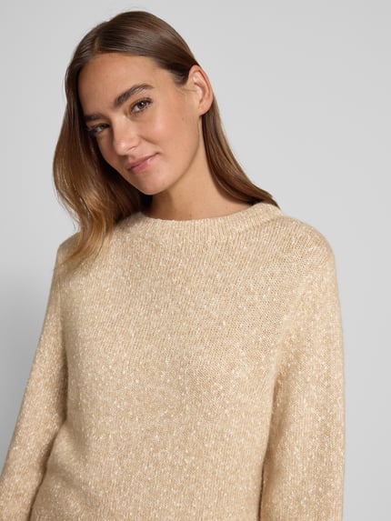 OPUS Sweter z dzianiny z okrągłym dekoltem model ‘Panep’ Camel 3