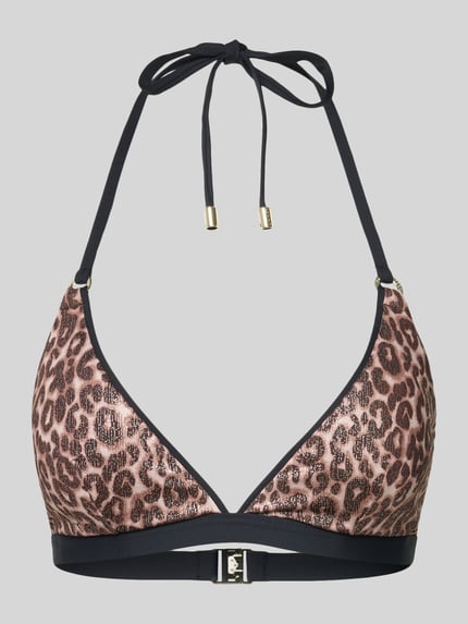 Produktfoto, Bikini-Oberteil in Triangel-Form Modell 'Leopard Beach' von JOOP! Collection, Leopardenmuster, Material-Mix mit Stretch-Anteil, glänzende Textur, körpernahe Passform, schwarze Schnürung