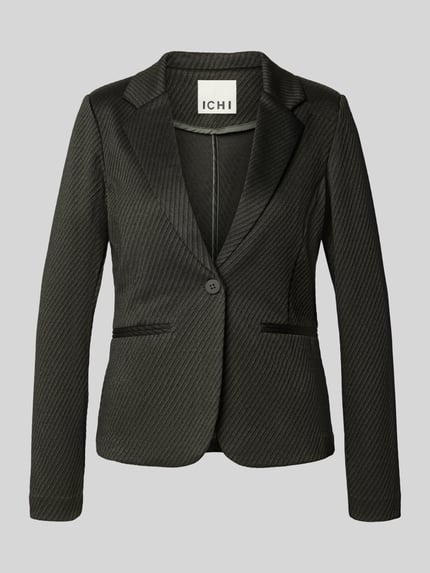 Produktfoto, schwarzer Slim Fit Blazer mit Viskose-Anteil Modell 'KATE' von ICHI, Strukturstreifen, Reverskragen, 1-Knopfverschluss, Paspeltaschen