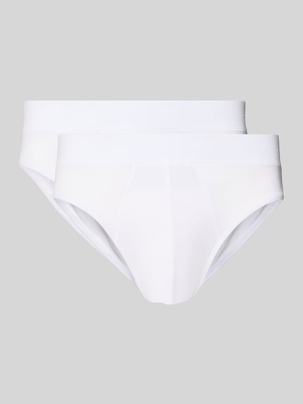 Produktfoto, Slip mit elastischem Bund im 3er-Pack von Christian Berg Men aus Baumwoll-Modal-Mix mit Stretch-Anteil, weiße Farbe, sichtbare Teilungsnähte, körpernahe Passform.